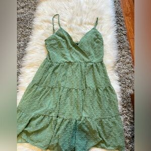 Light green Tiered Swiss Dot Mini Dress